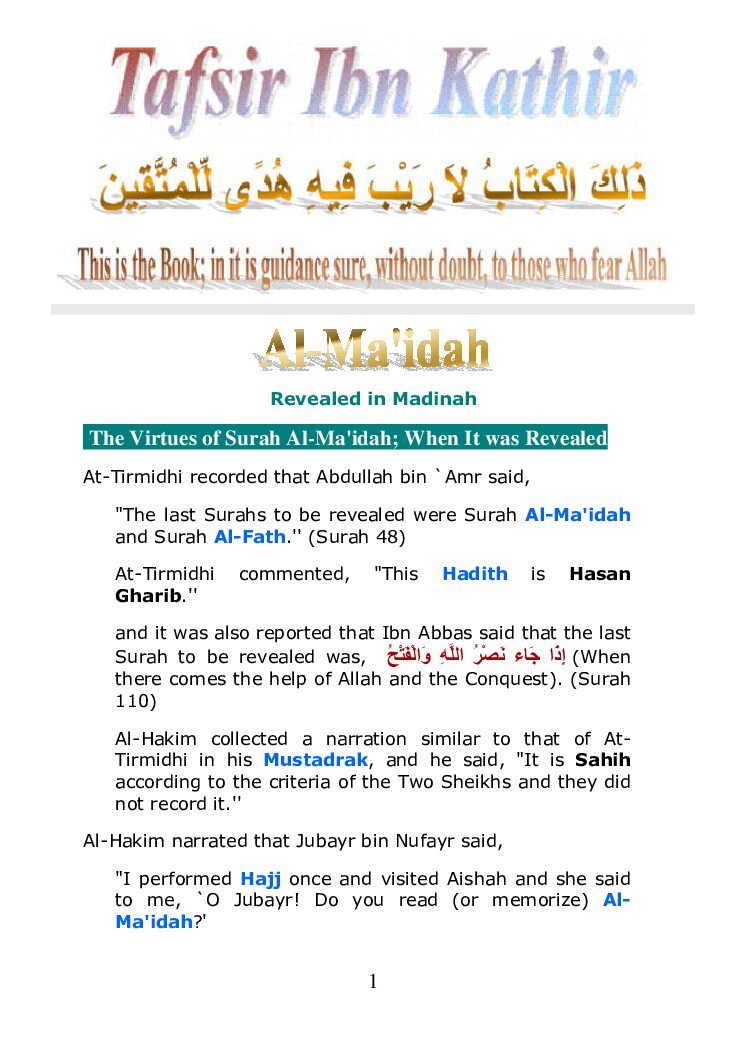 005 Al Maidah Tafsir
